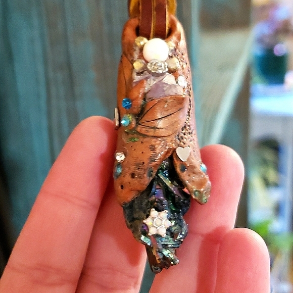 OPAL AMETHYST TITANIUM DRUZY AMULET CRYSTAL LEATHER NECKLACE HANDMADE☆OOAK BOHO - Picture 12 of 17